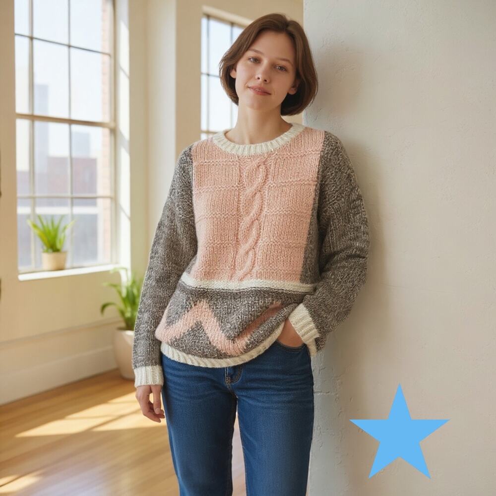 Vintage 80s SML Sport Brown Peach Sweater L XL